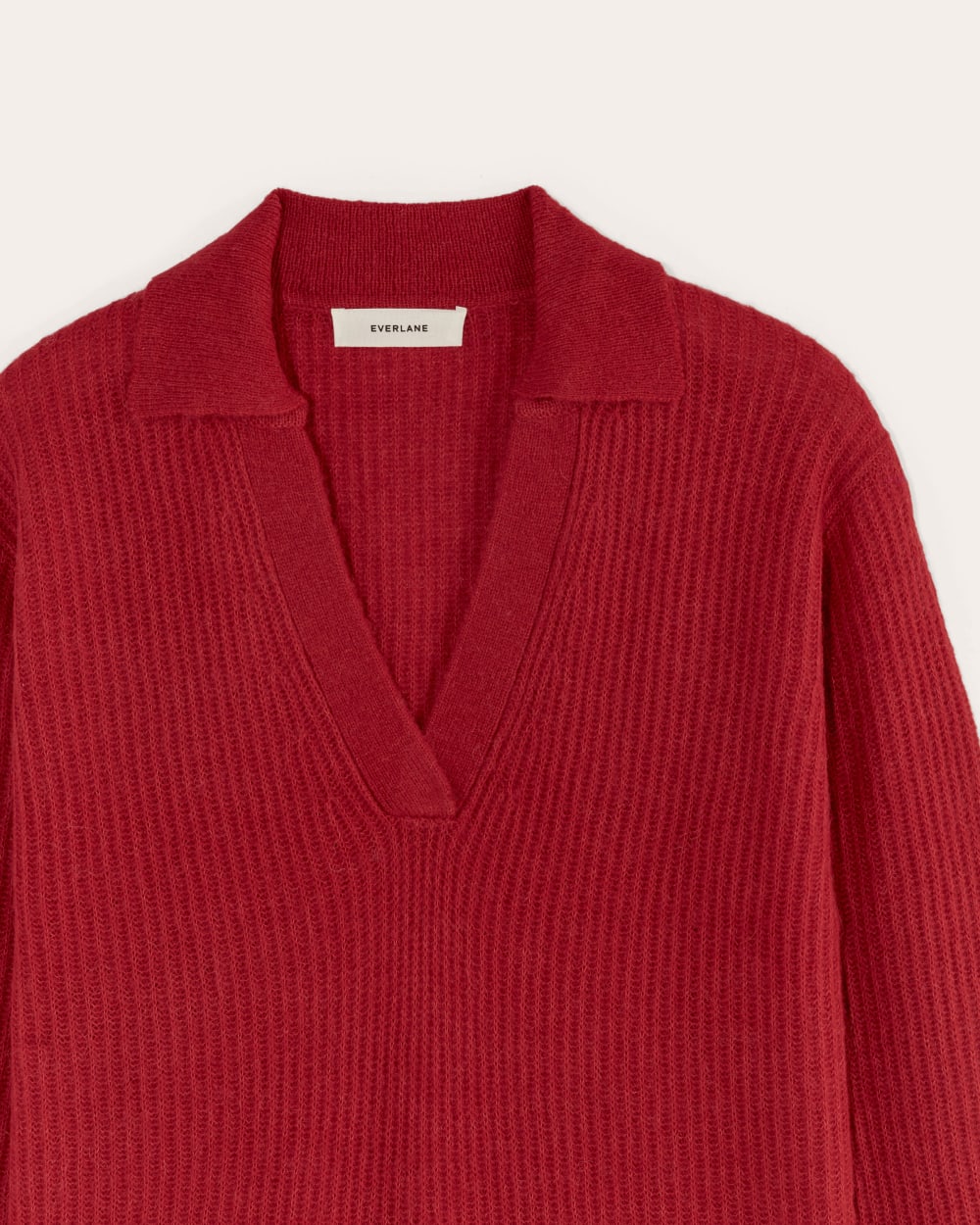 The Oversized Polo in Alpaca in Berry Red — detail view