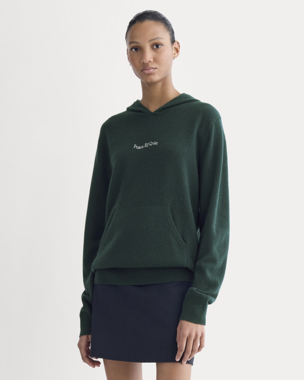 Everlane x Peace & Quiet Cashmere Hoodie in Pine — front view