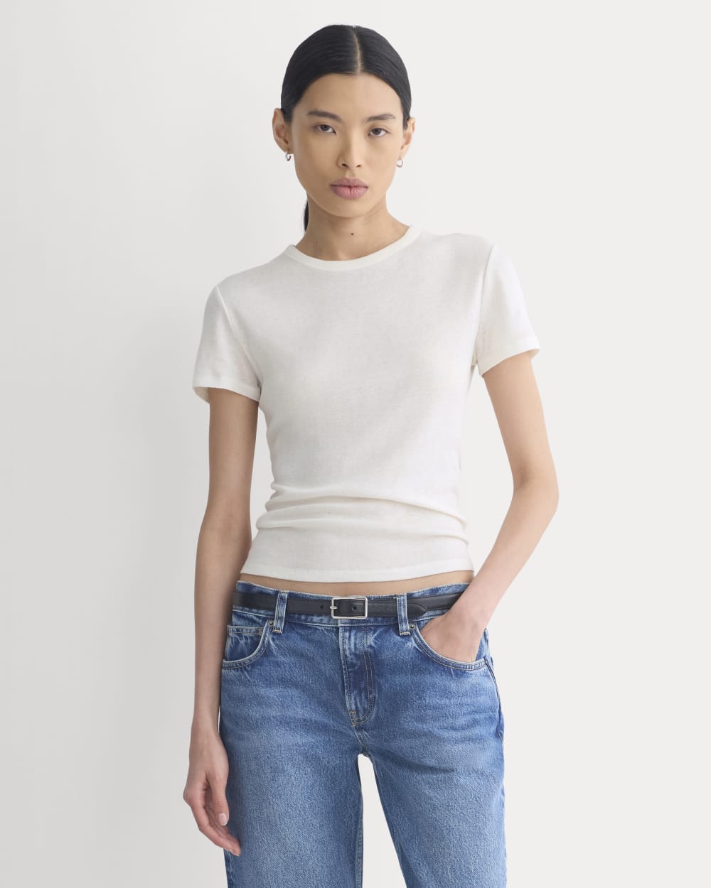Tissue Short-Sleeve Crew in Bone — front view