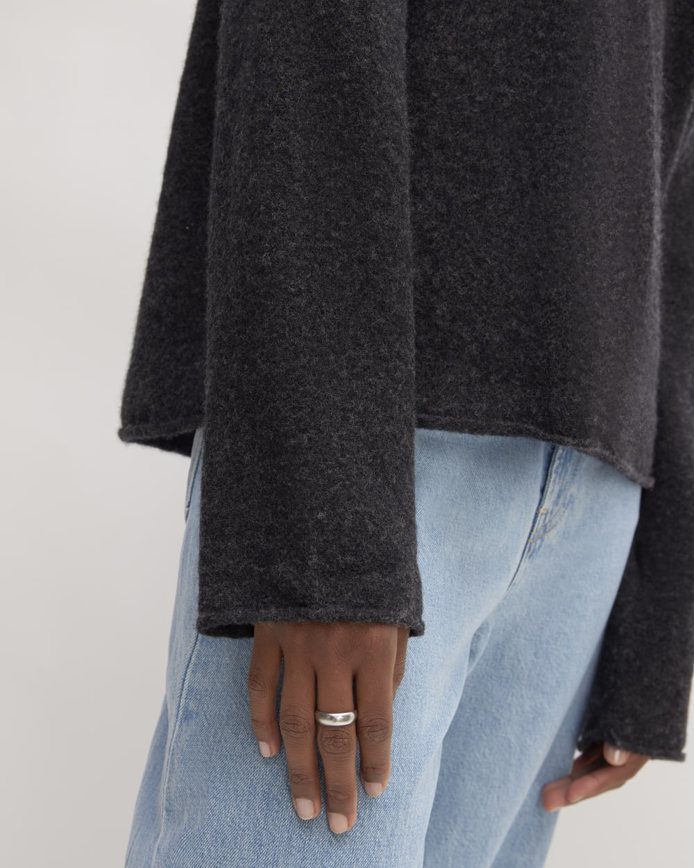 The Cozy-Stretch V-Neck Sweater in Charcoal — detail view