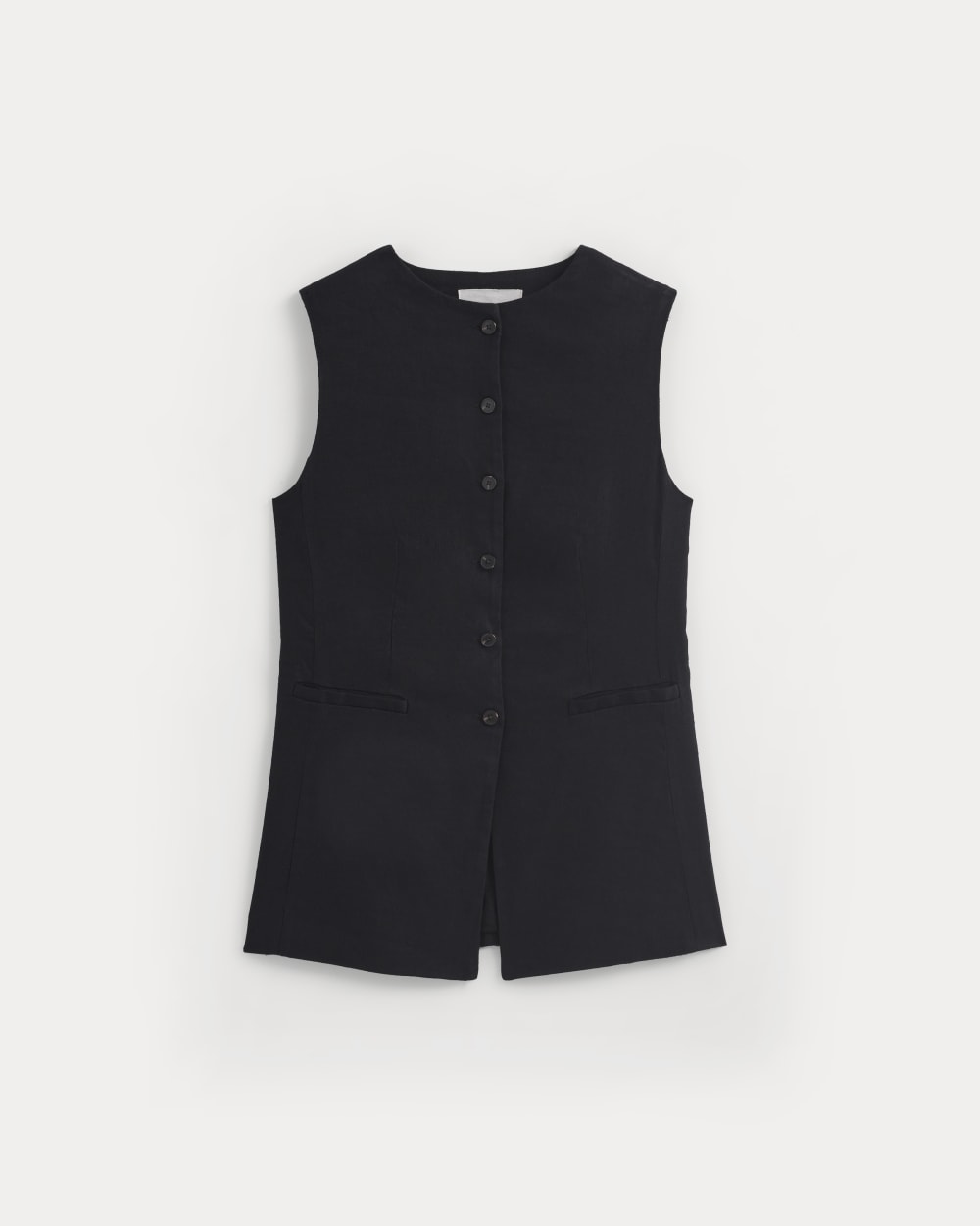 Long Vest in Stretch Linen in Black — alternate view