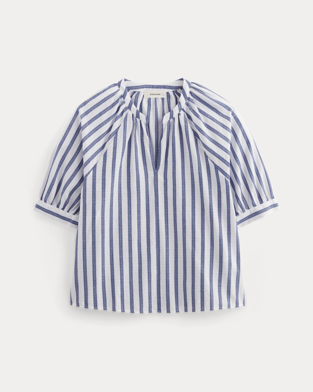 The Gauze Gathered Top in White / Mazarine Blue — alternate view