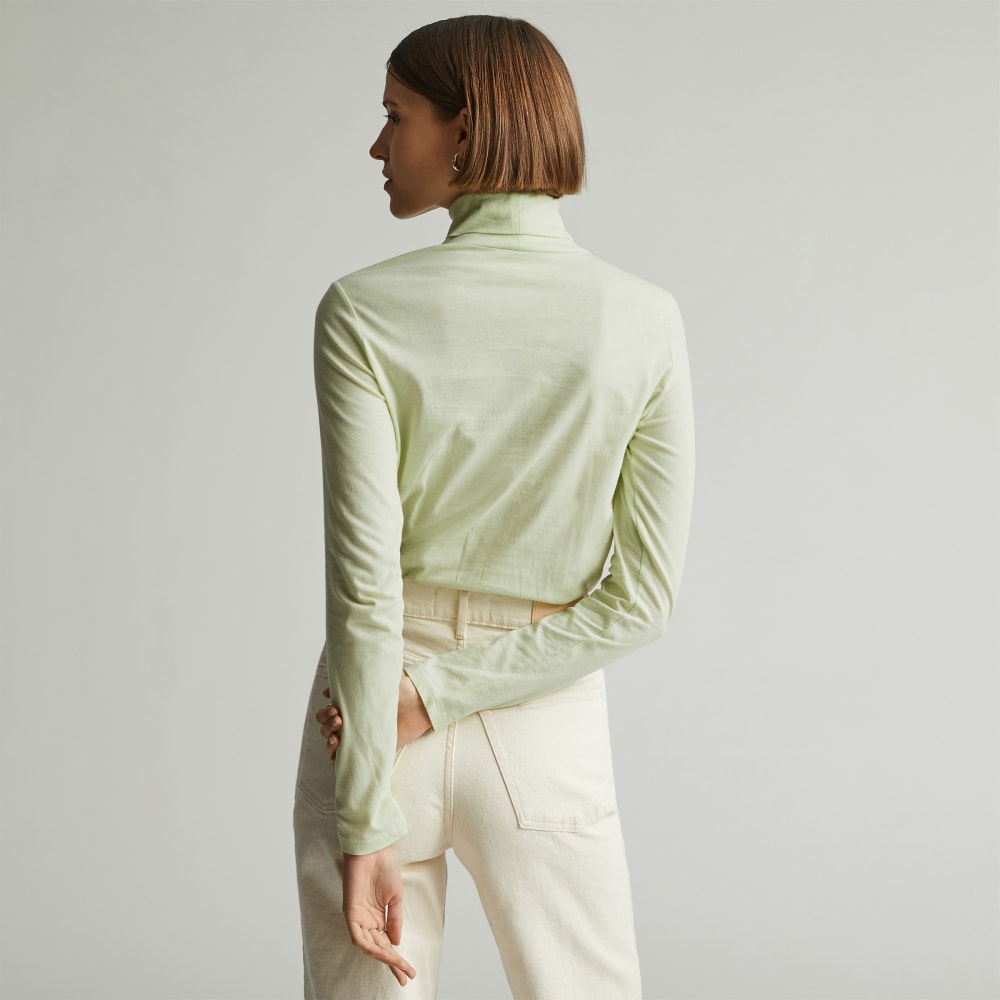The Organic Cotton Turtleneck in Seafoam Green — detail view