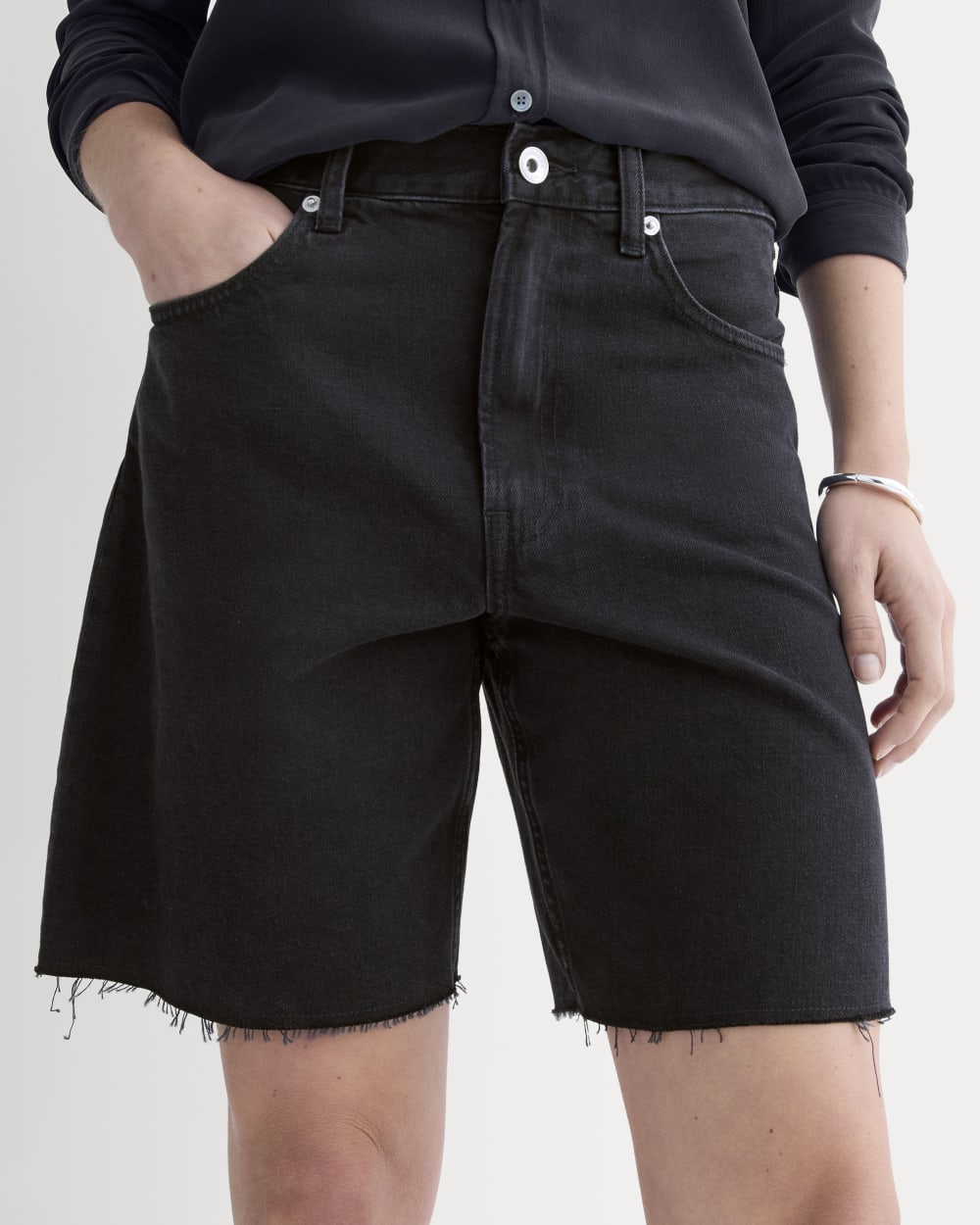 The OG Baggy Jean Short in Washed Black — detail view