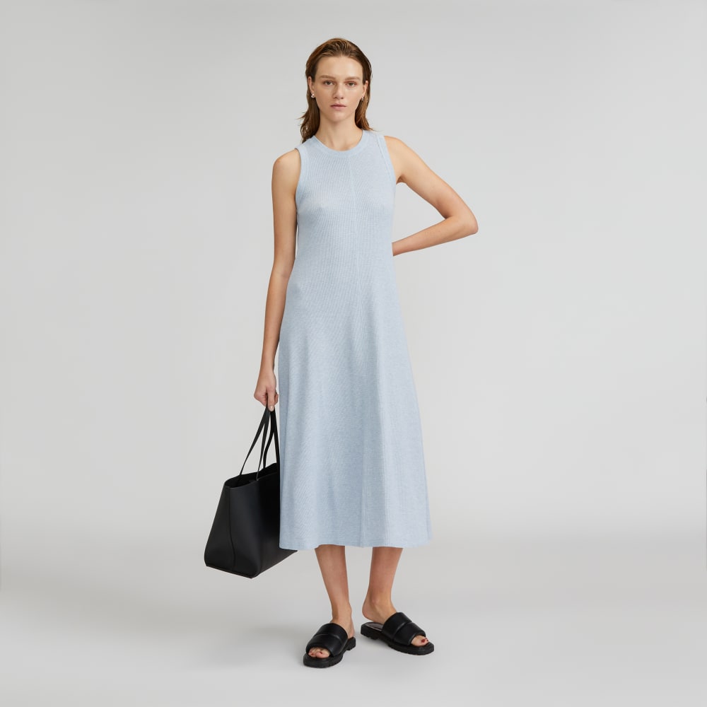 The Organic Cotton Waffle Tank Dress in Heathered Periwinkle — front view
