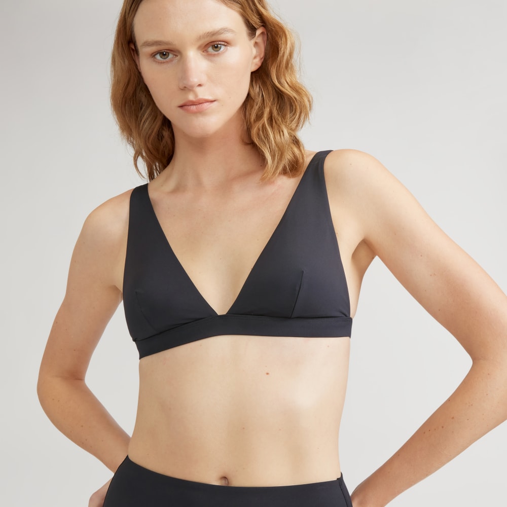 The ReNew Plunge Triangle Top in Black — detail view