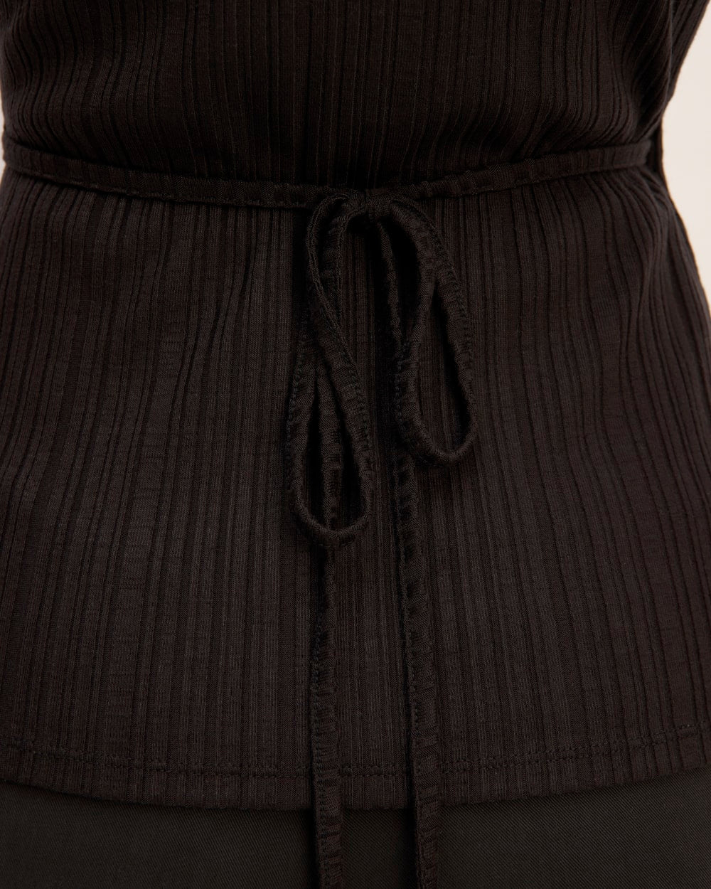 The Rib Wrap Top in Black — detail view