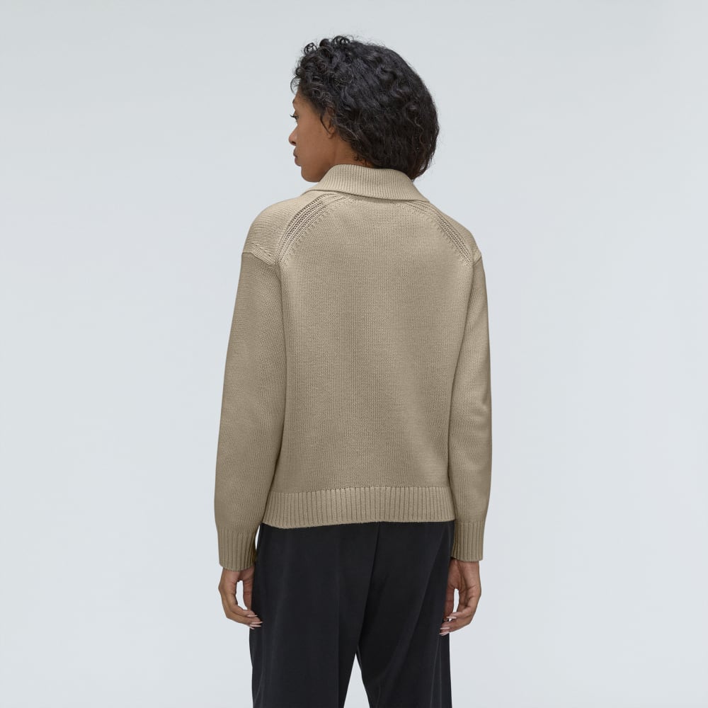 The Cotton Chore Sweater Jacket in Trench Coat Khaki — detail view