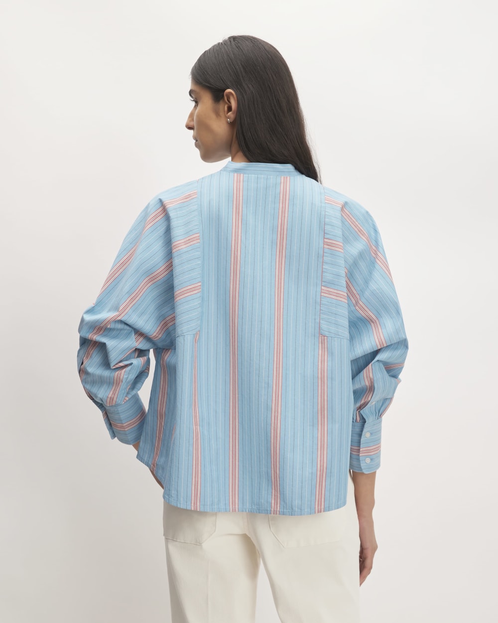 The Oversized Raglan Shirt in Parisian Blue / Black / Rusted Red / Bone — detail view