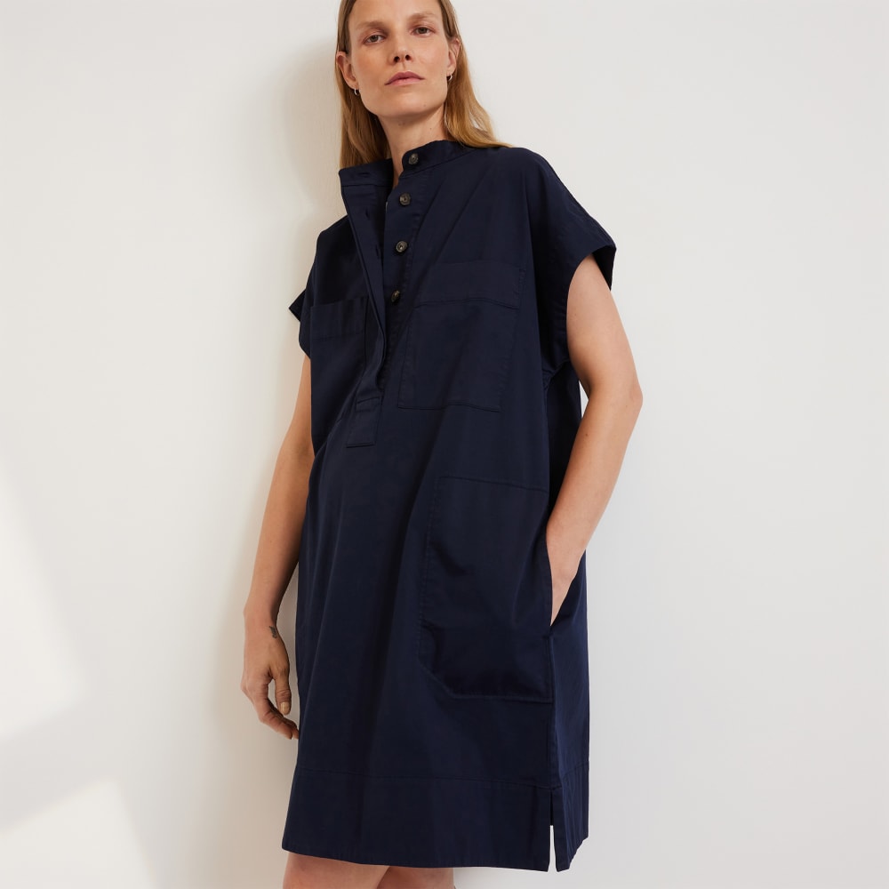The Easy Workwear Dress in Navy — detail view