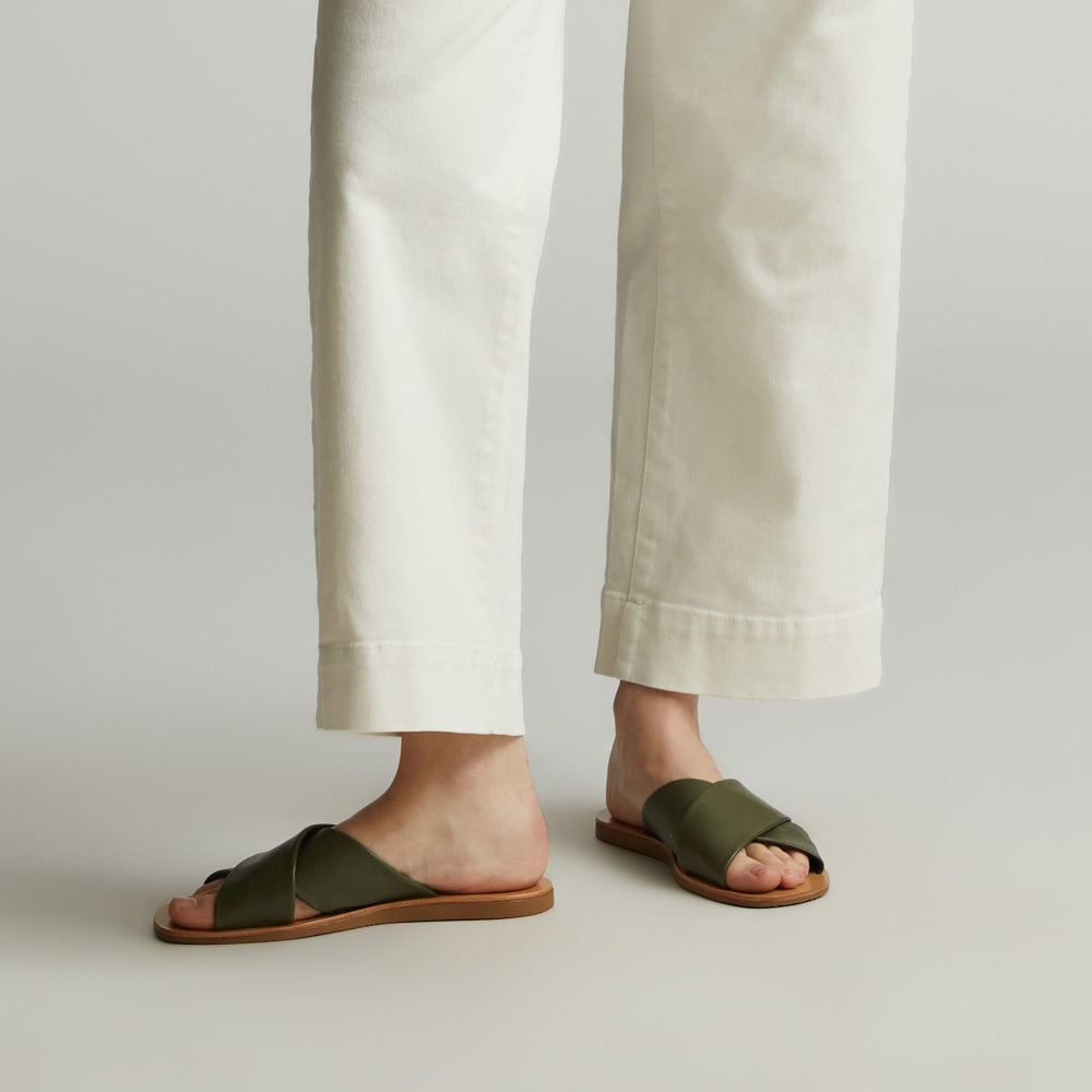 The Day Crossover Sandal in Olive — detail view