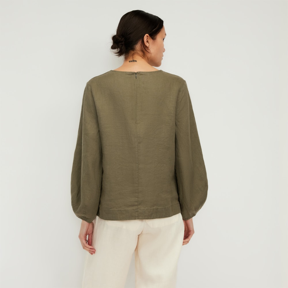 The Linen Long-Sleeve Top in Kalamata — detail view