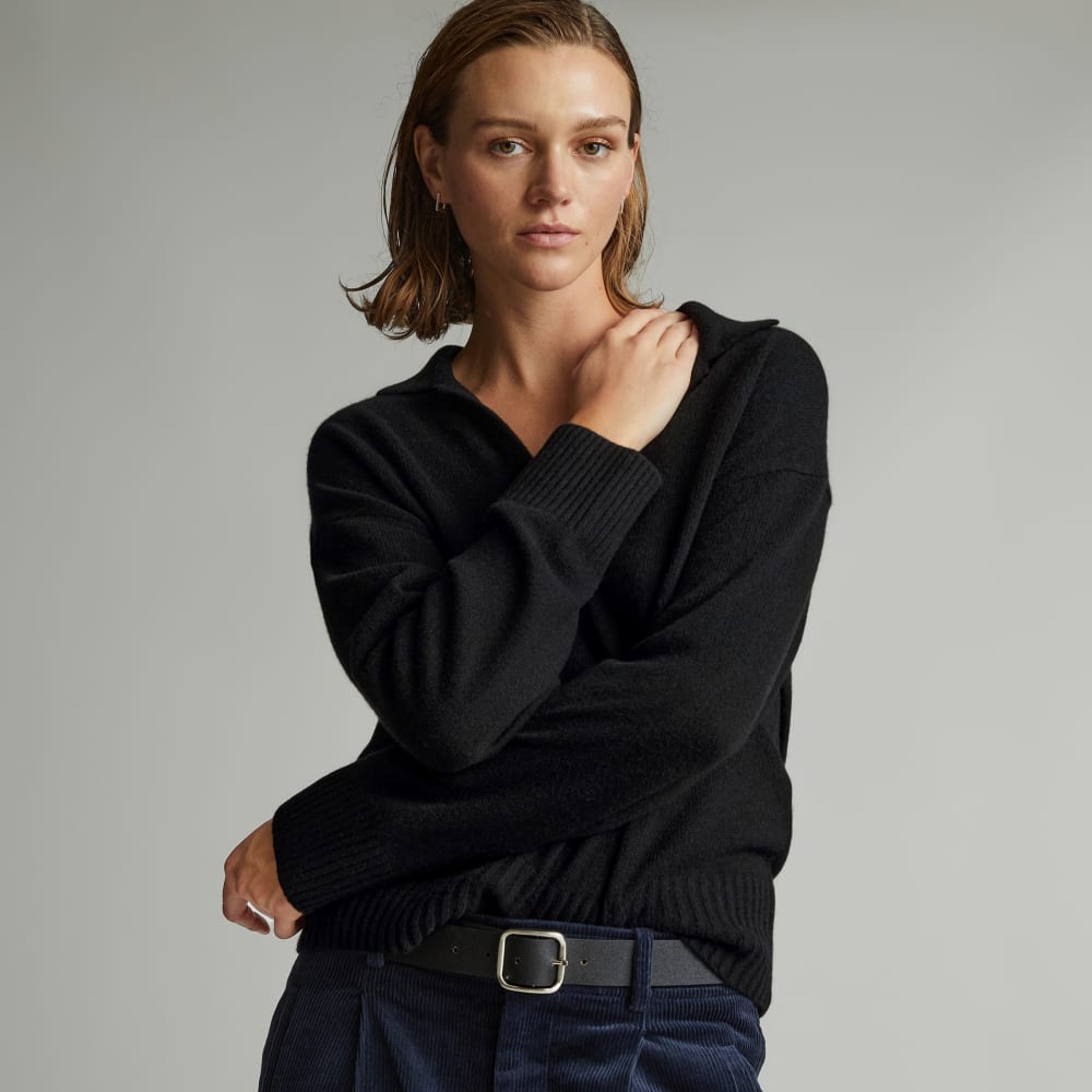The Cashmere Polo in Black — front view