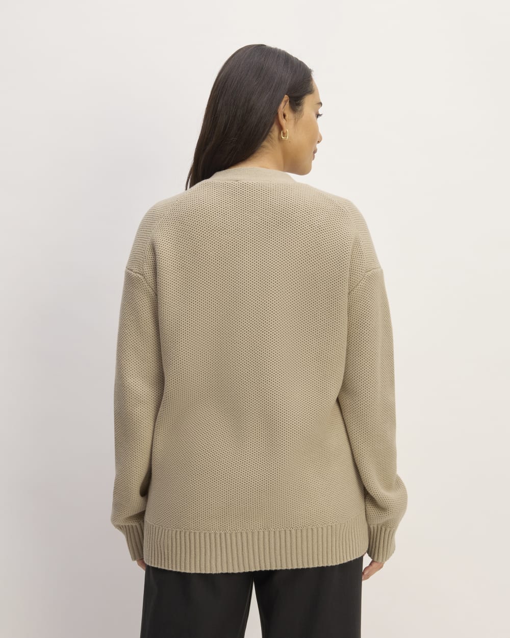 The Cotton Honeycomb Cardigan in Trench Coat Khaki — detail view