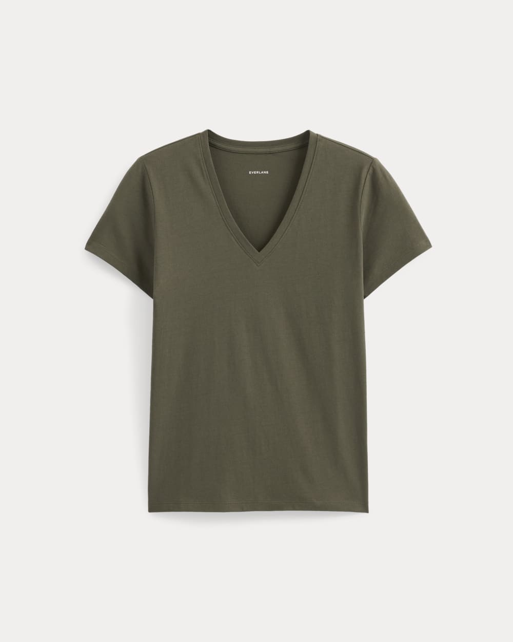The Slim V-Neck Tee in Essential Cotton in Olive Night — alternate view