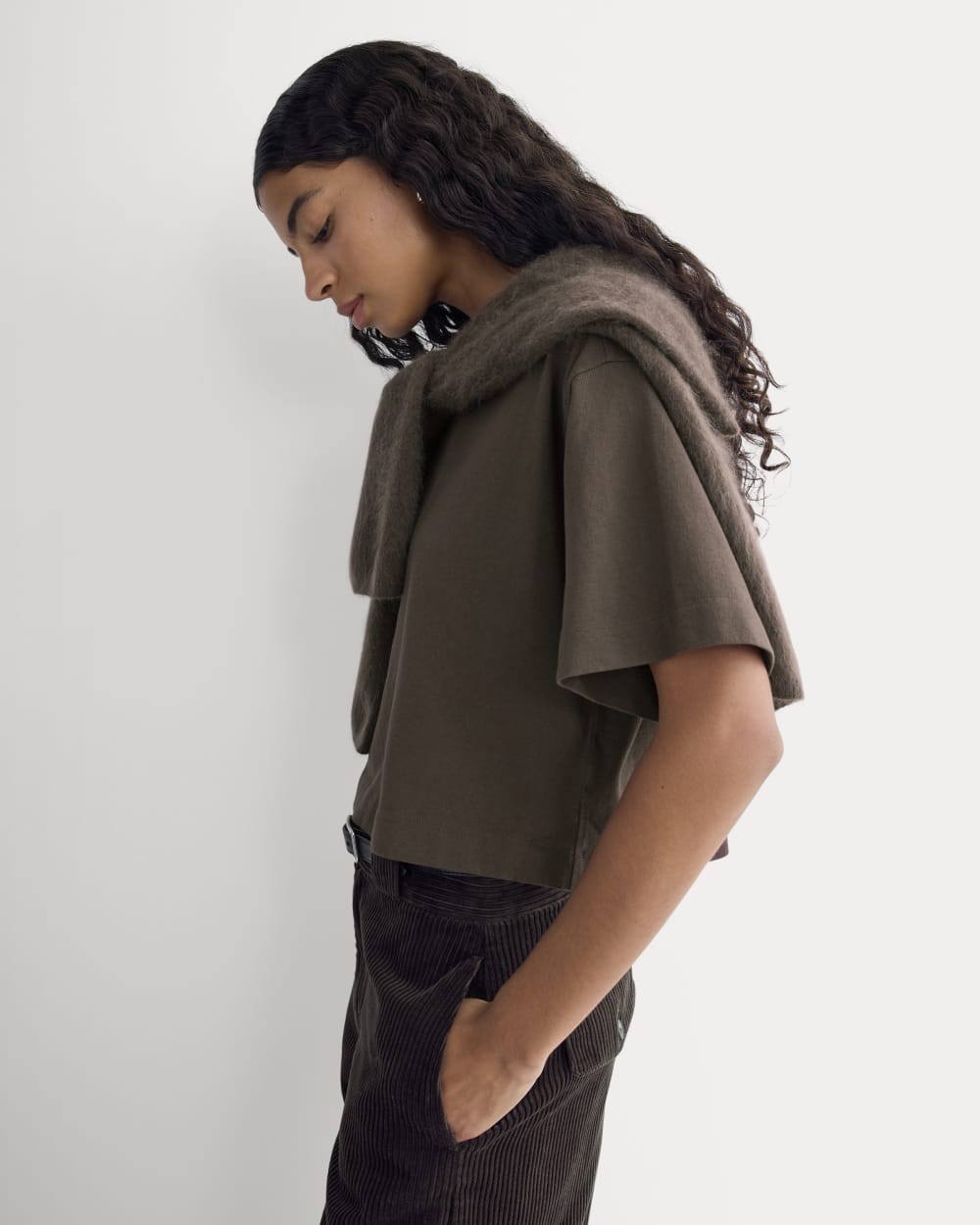 The Premium Weight Cropped Tee in Coffee Bean — detail view