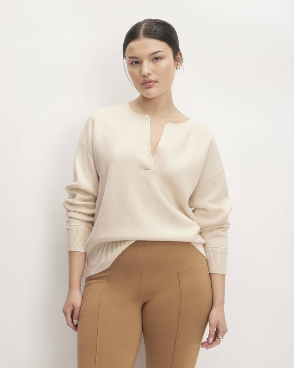 The Cotton-Merino Vintage Henley in Canvas — front view