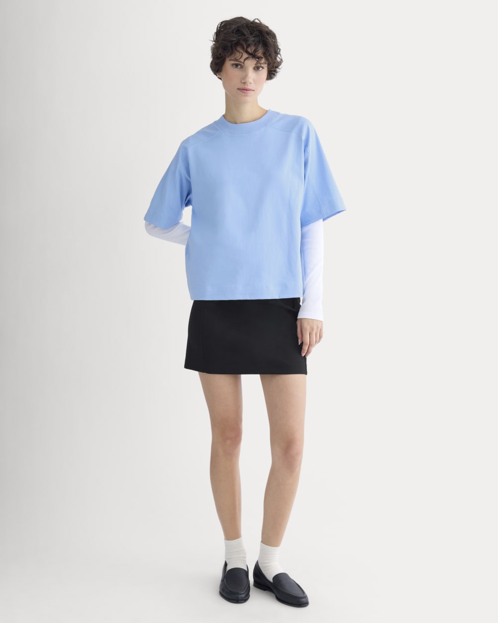 Oversized Seamed Tee in Open Air Blue — detail view