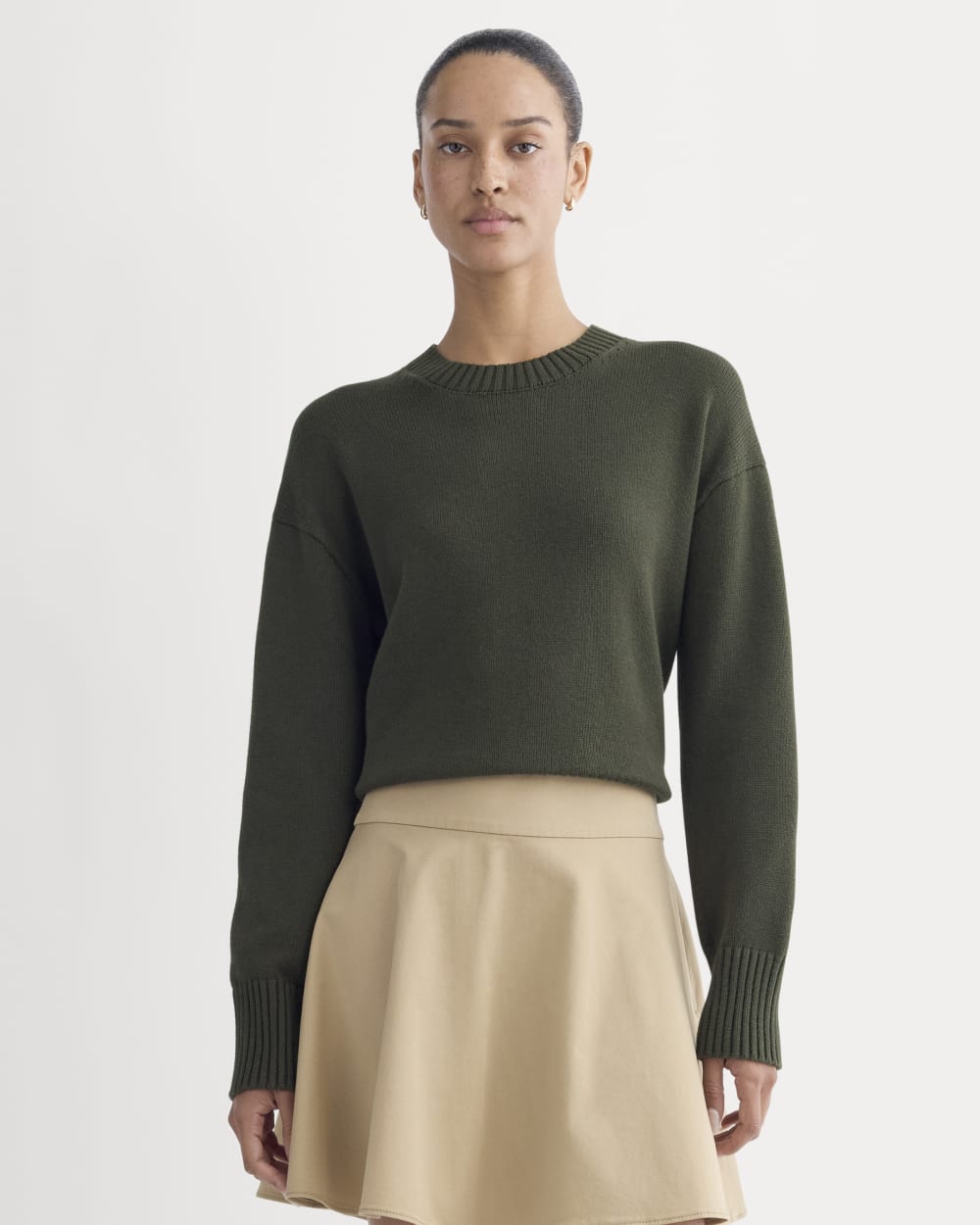 The Boxy Sweater in Everyday Cotton in Dark Green — front view