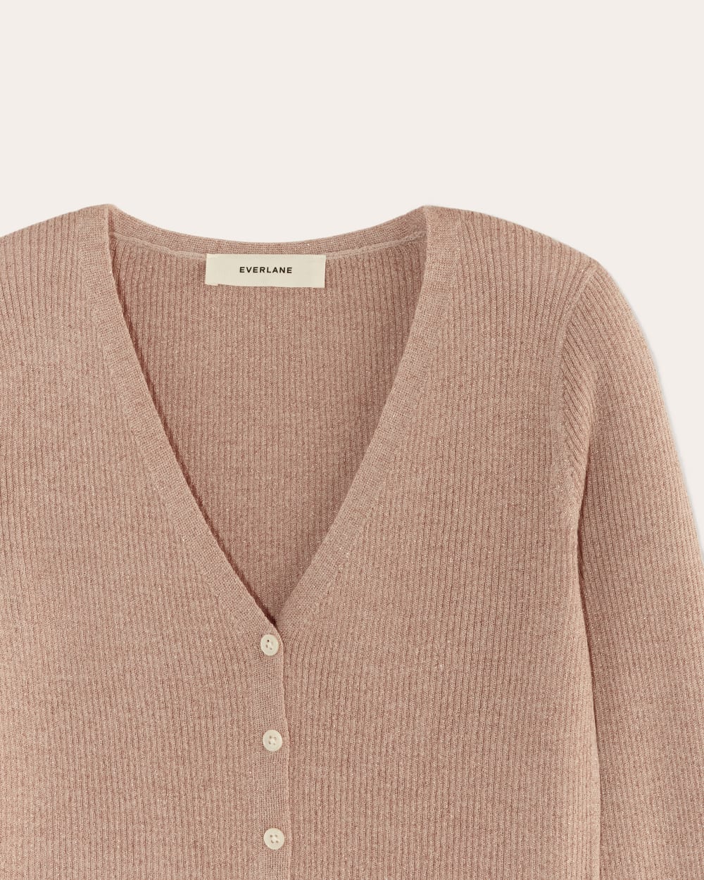 The Cardigan in Lurex Merino in Rose Gold — detail view
