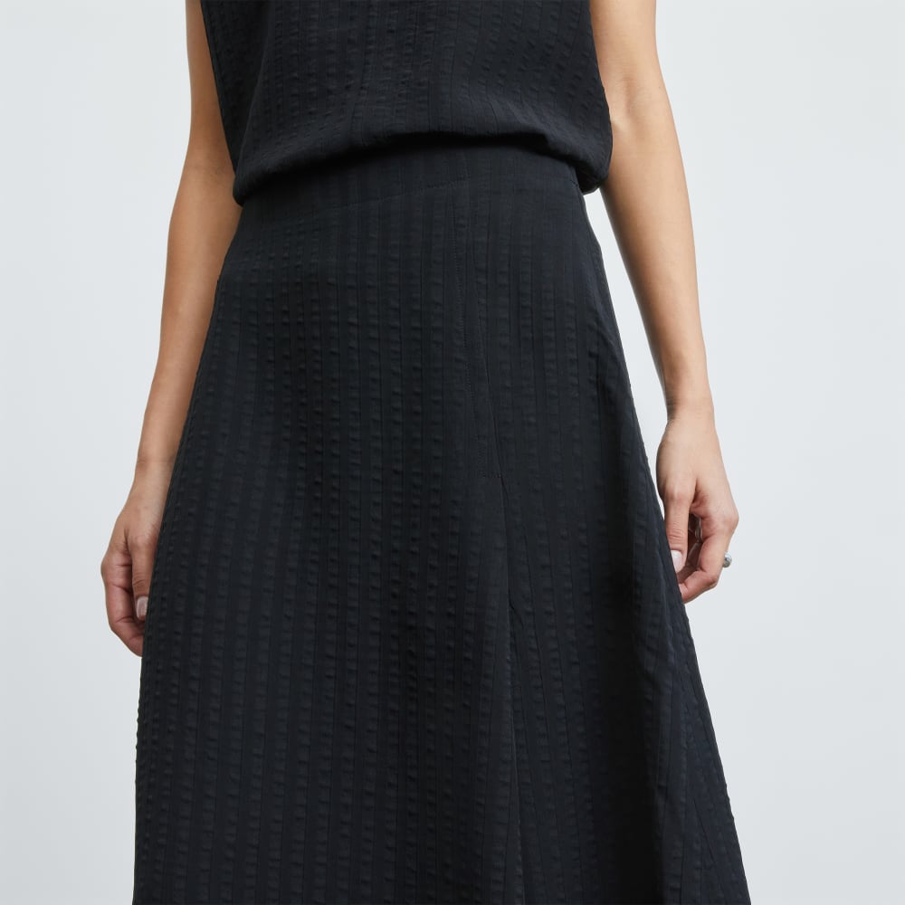 The City Stripe Midi Skirt in Black — detail view