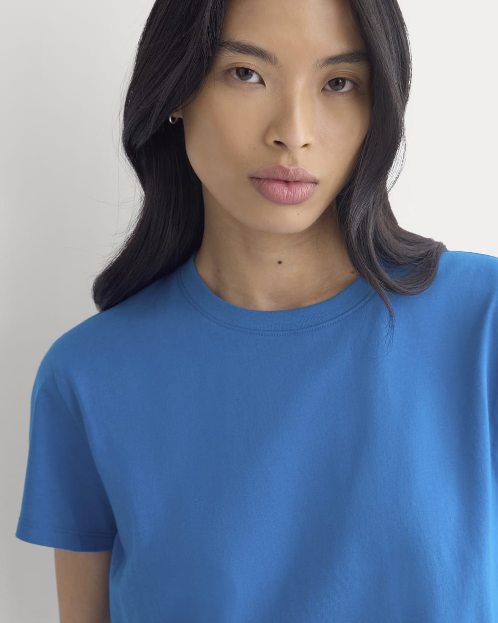 The Box-Cut Tee in Essential Cotton in Imperial Blue — detail view