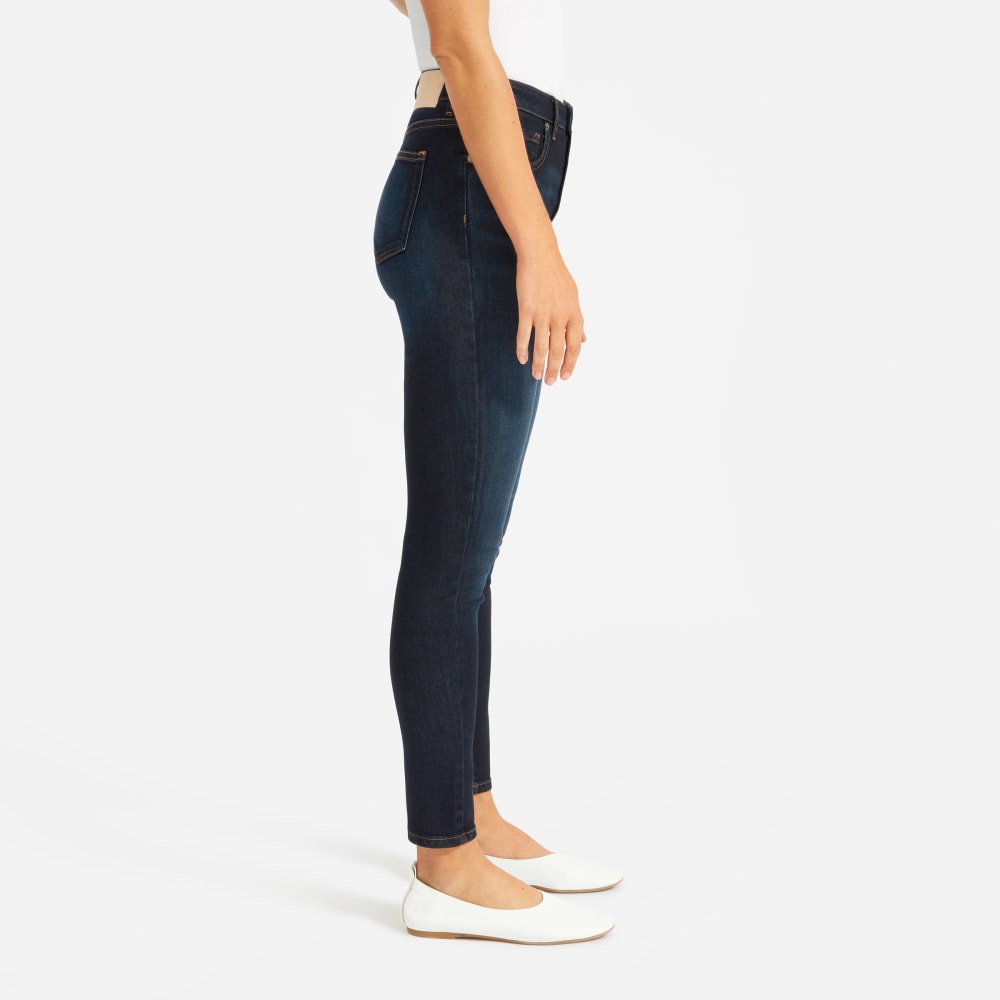 The Curvy Authentic Stretch High-Rise Skinny Jean in Dark Blue Wash — detail view