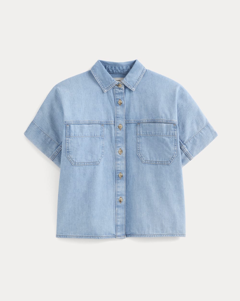 Cropped Boxy Denim Shirt in Light Indigo — alternate view