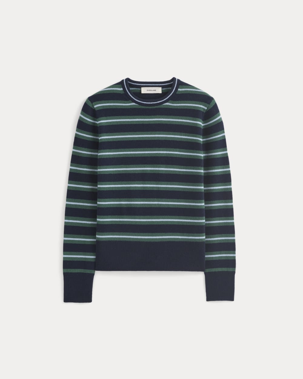 Cashmere Slim Crew Sweater in Hunter Green/Open Air Blue — alternate view