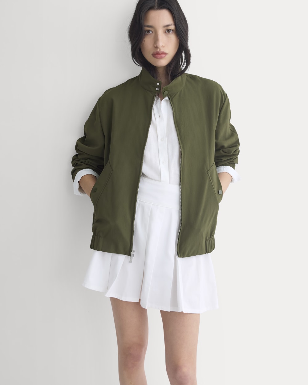 Utility Pleated Mini Skirt in White — front view