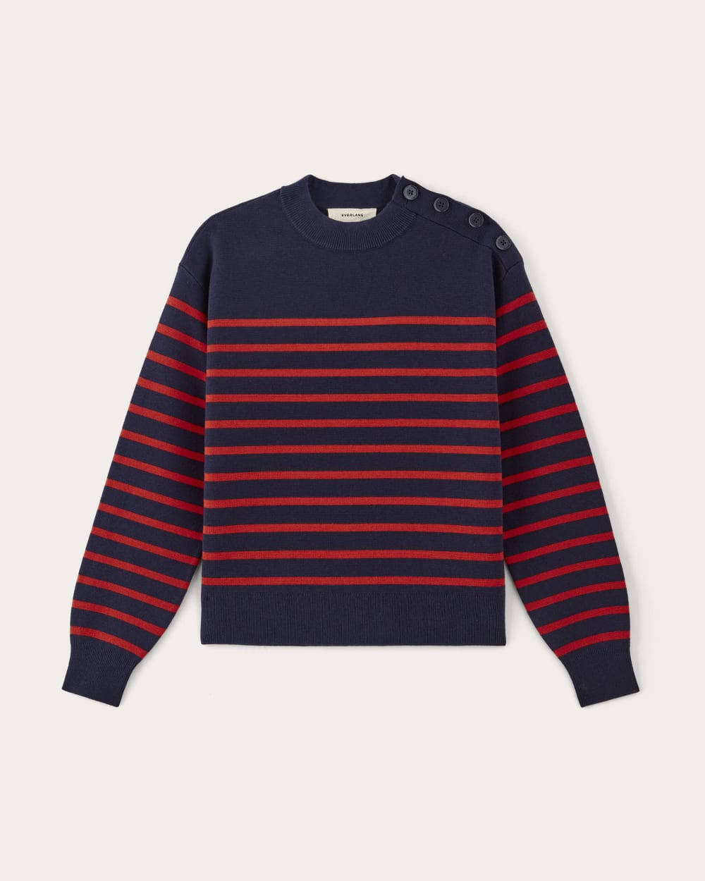 The Mariner Crew Sweater in Navy / Poppy Red — alternate view