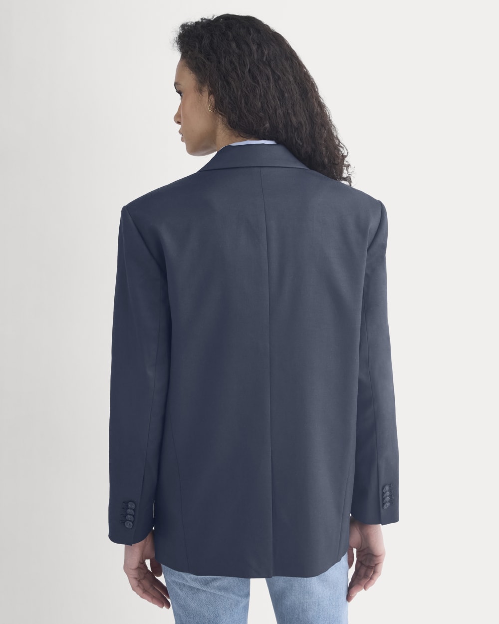 Tailored Drape Blazer in Navy — detail view