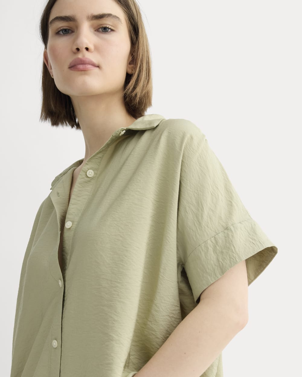The Square Shirt in SoftLuxe in Eucalyptus — detail view