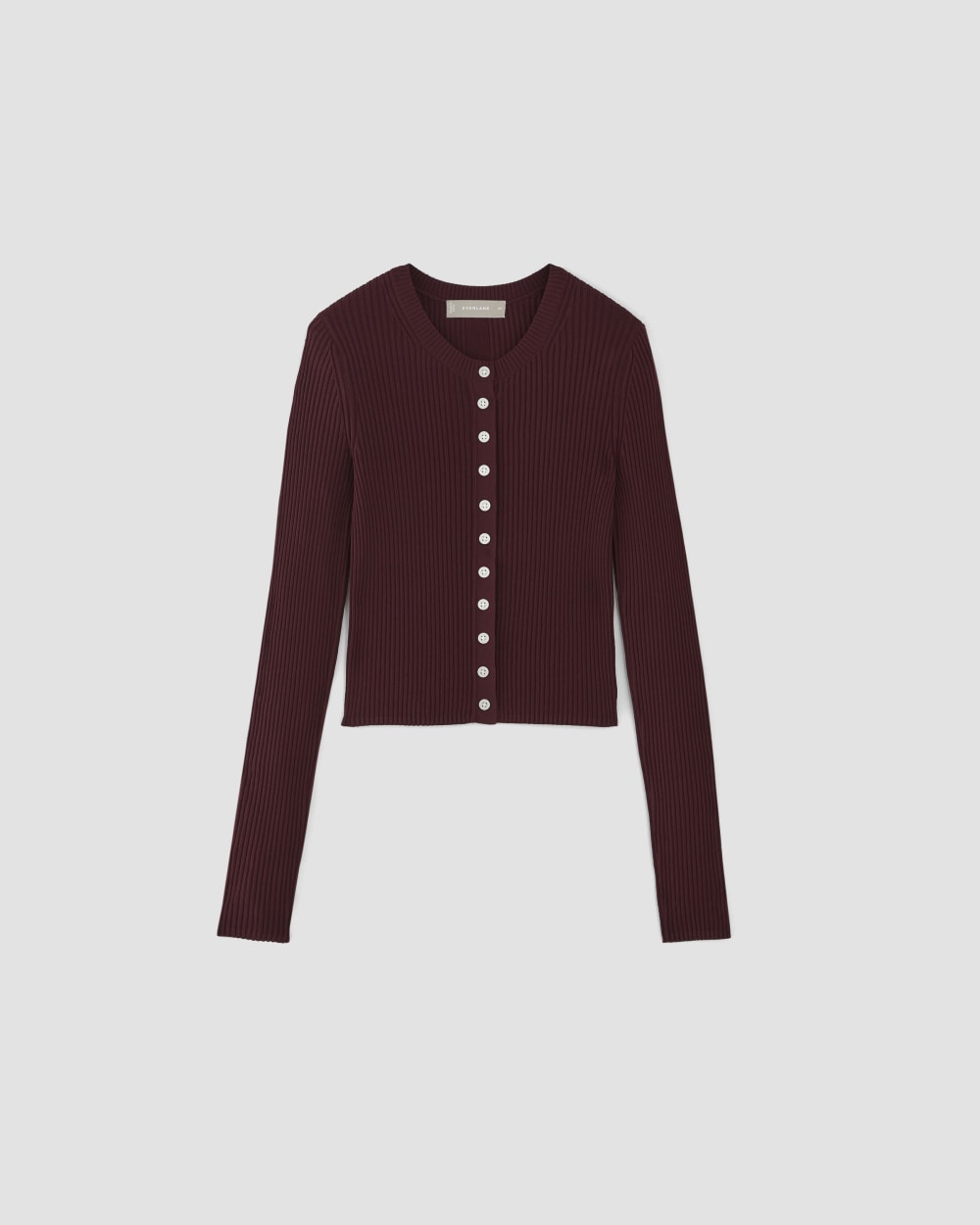 The Ribbed Cropped Cardigan in Burgundy — alternate view