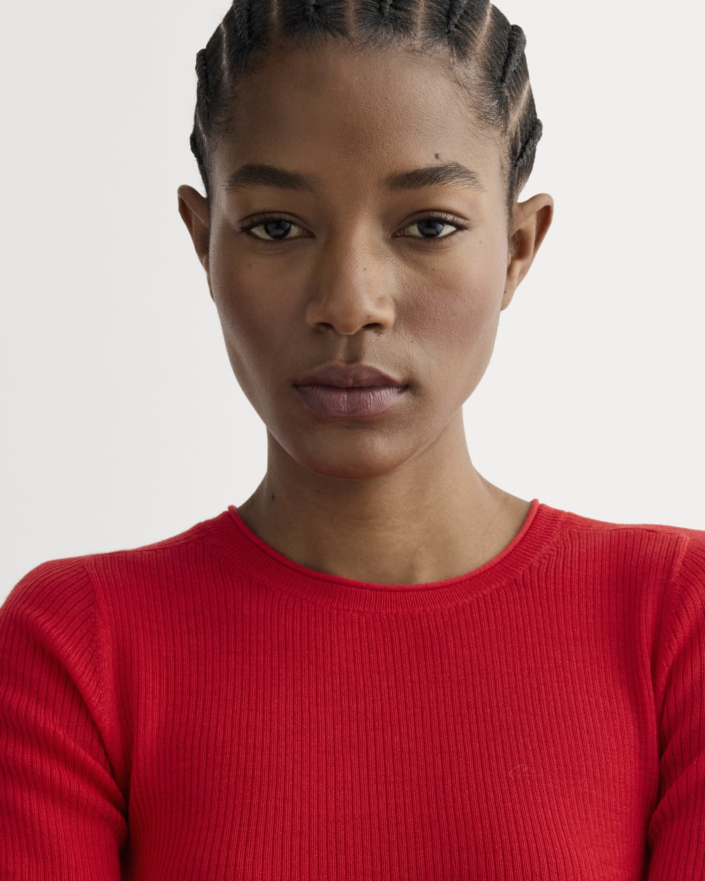 The Sweater Tee in Ultrasoft Merino in Classic Red — detail view