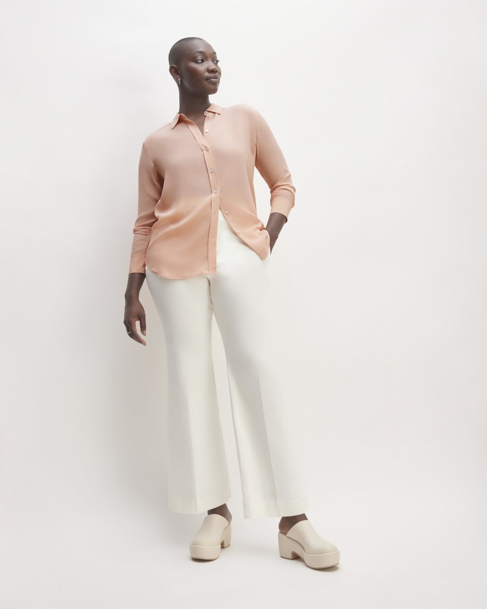 The Must-Have Shirt in Washable Silk in Blush Pink — detail view