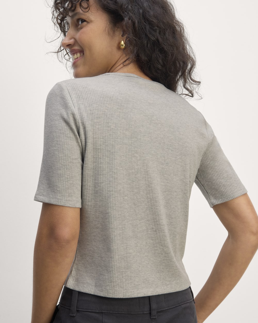 The Shimmy Tee in Heathered Grey — detail view