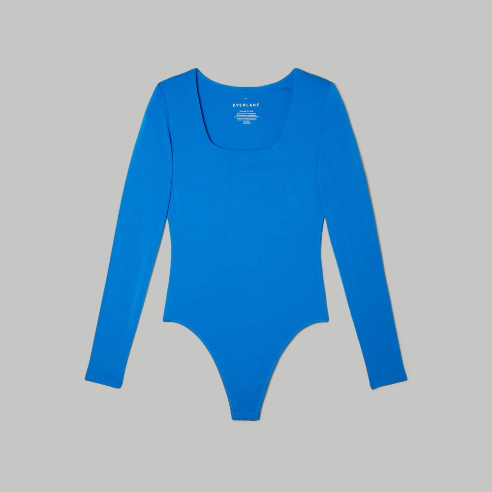 The Long-Sleeve Supima® Square-Neck Bodysuit in Lapis Blue — alternate view