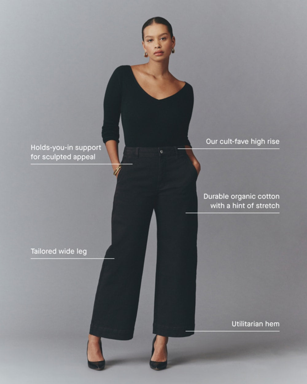 The Utility Wide-Leg Pant in Classic Khaki — detail view