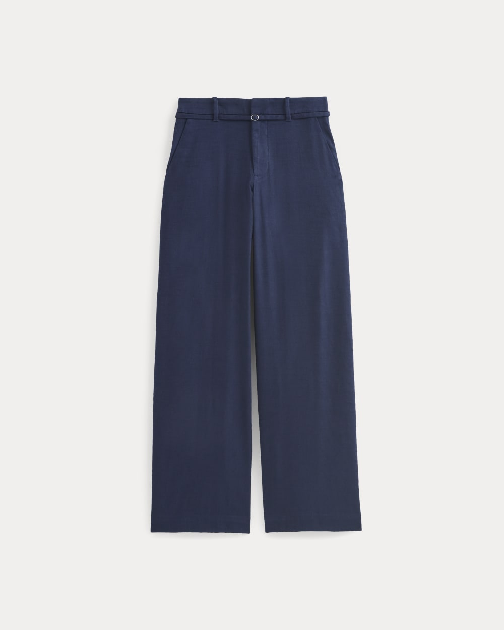 Wide-Leg Belted Pant in Stretch Linen in Navy — alternate view