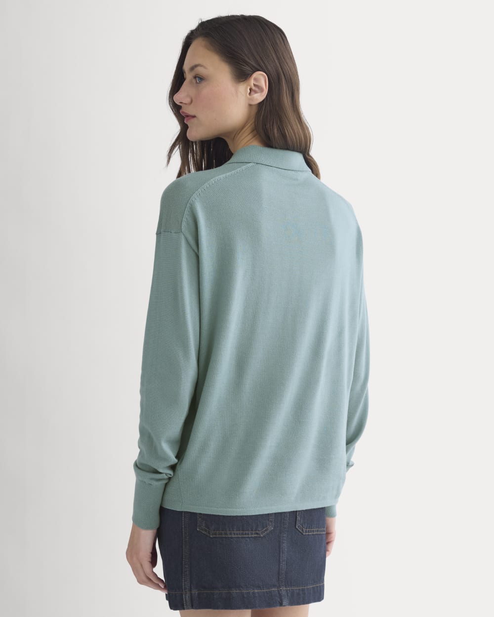 Oversized Polo in Ultrafine Merino in Gray Mist — detail view