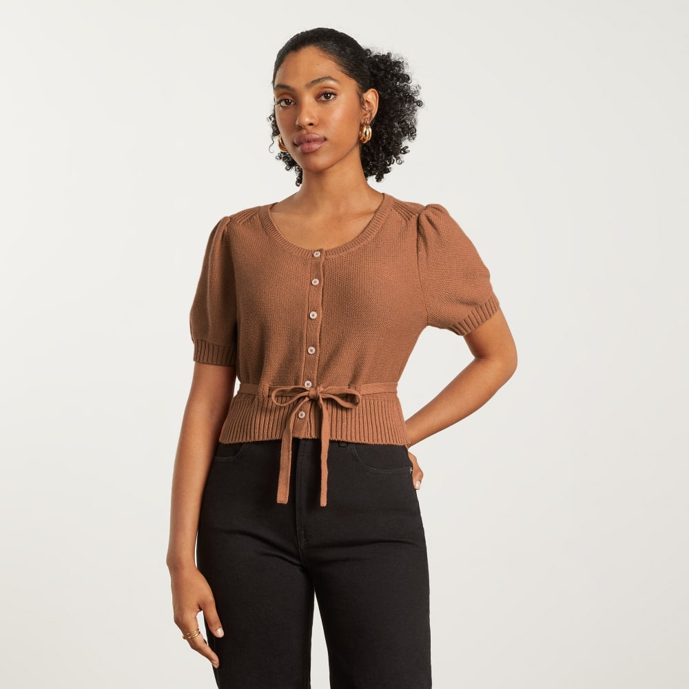 The Puff Sleeve Sweater Top in Tawny Brown — alternate view