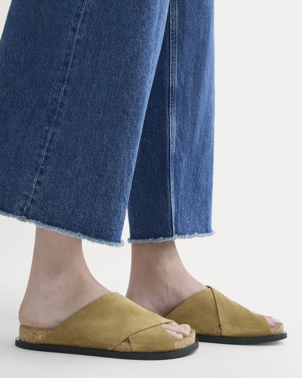 The Suede Crossover Sandal in Sand — detail view