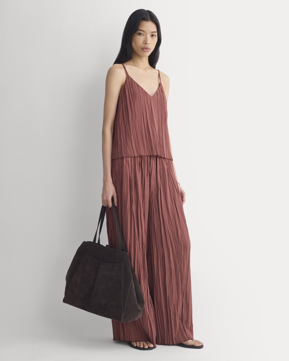 Crinkle Trapeze Tank in Henna Red — detail view