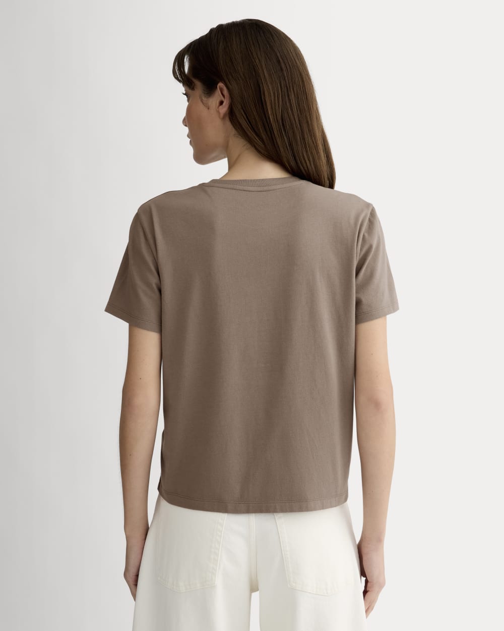 The Box-Cut Tee in Essential Cotton in Clay — detail view