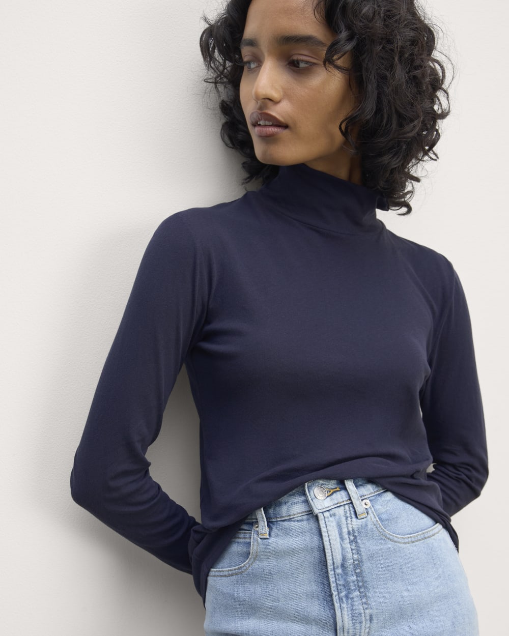 The Air Turtleneck in Navy — detail view