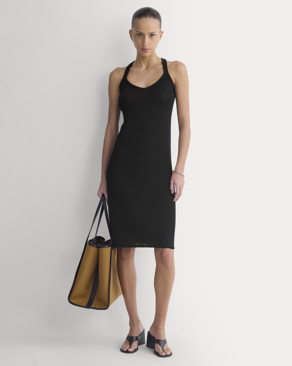 Sweater Racerback Midi Dress in Black — front view