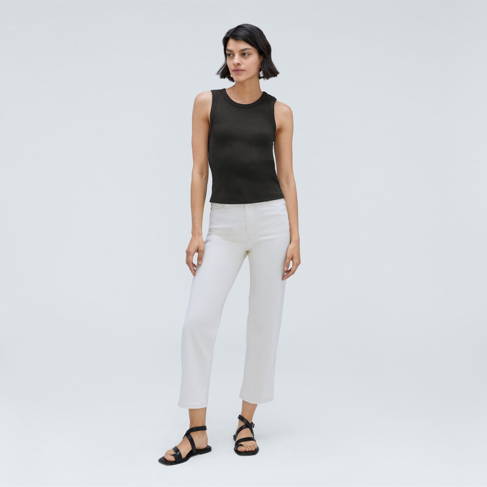 The Ribbed Cutout Tank in Black — detail view