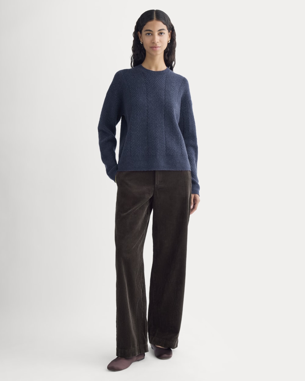 Cashmere Herringbone Sweater in Indigo — detail view
