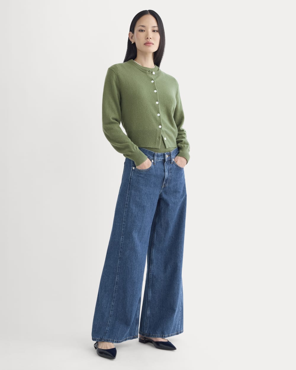 Paneled Ultra Wide-Leg Jean in Tungsten Blue Stone — front view